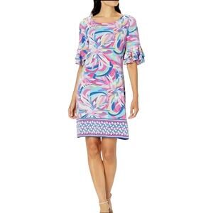 Pappagallo Women's Floral Ruffle Sleeve Shift Dress M Cactus Rose Coastal Preppy